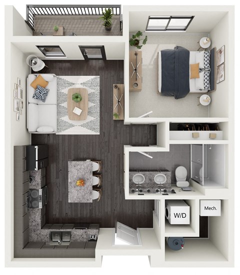a 3d drawing of a floor plan with bedrooms and a living room